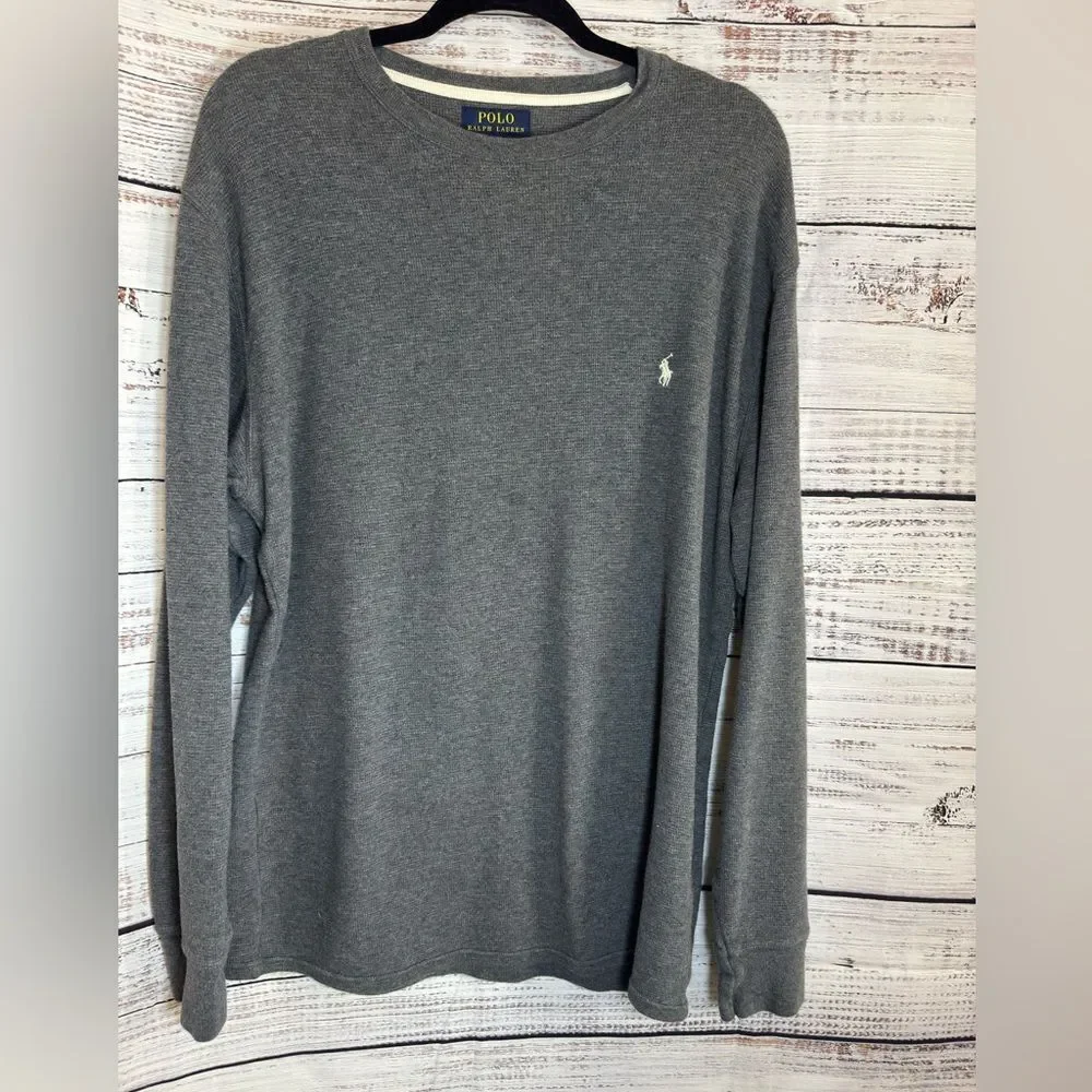 Polo Ralph Lauren Shirt Mens Size XL Waffle Crew‎ Neck Cotton Gray Pony fleece